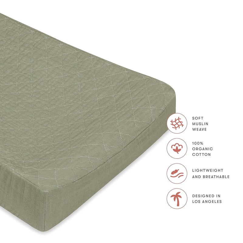 babyletto 100% Quilted Organic Cotton Changing Pad Cover, GOTS-Certified, Fitted 360°, Ultra-Soft and Breathable Muslin - Matcha Green - Image 5